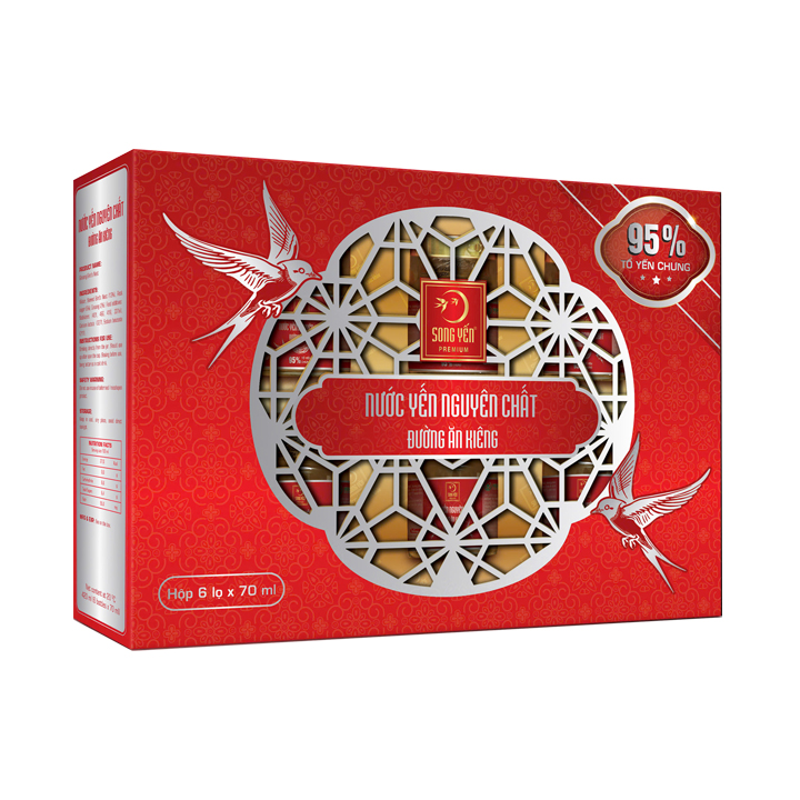 Nước Yến Nguyên Chất Đường Ăn Kiêng (Tổ Yến Chưng 95%) - Hộp 6x70ml